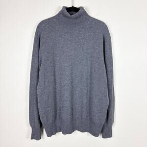 Theory Gray Relaxed Fit Soft Cashmere Knit Long Sleeve Turtleneck Sweater